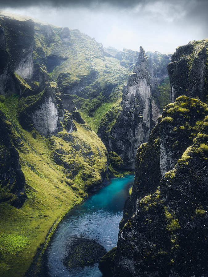 Fjaðrárgljúfur canyon on Iceland.
