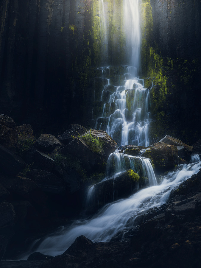 A secret basalt waterfall on Iceland